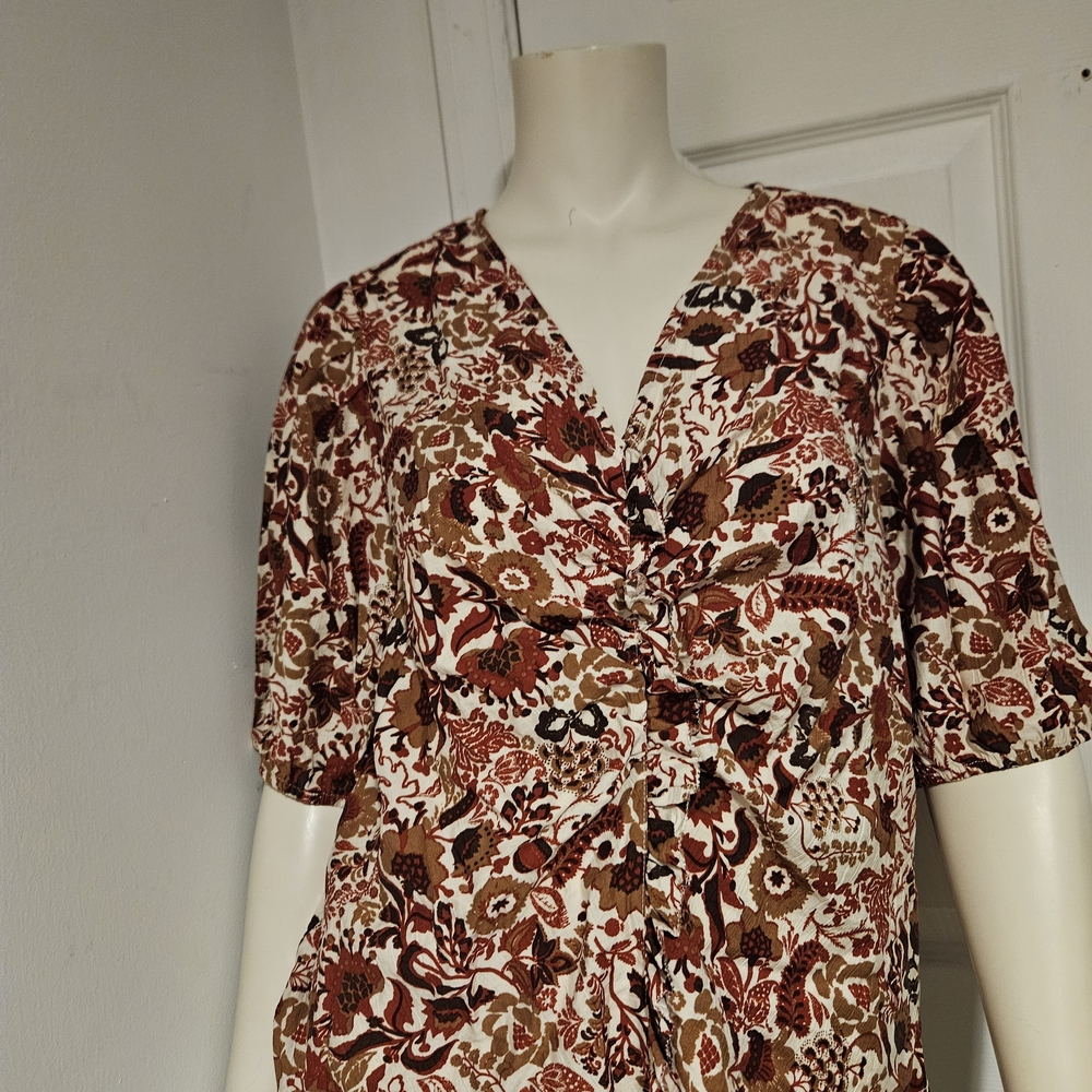Sam Edelman Rust and Brown Floral Blouse